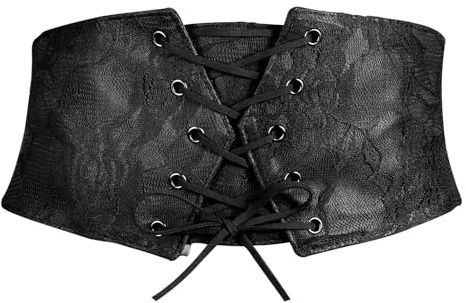 Mikovivi Ceinture Corset Femme, Noire Large Élastique Ceinture pour Femme Ceinture à Lacets pour Corset Ceinture Waspie Superposition de Dentelle Corset Pirate pour Robes Costume d'Halloween (M)