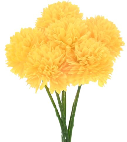 M METERXITY 6er-Pack Künstliche Chrysanthemenball-Blumen, 11 Zoll Faux Hortensien-Seidensträuße Real Touch Faux Blumen für Zuhause/Hochzeit/Weihnachten/Party/Gartenbüro [Gelb]