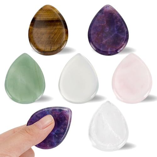 AHANDMAKER 6 x Taschen Kristall Handflächensteine. 6 Stile Teardrop Daumen Handschmeichler 1.38x1.77 Kristallsteine Opalit Natürlicher Rosenquarz Tigerauge Amethyst Polierter Stein Zur Meditation