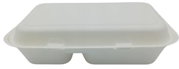 Générique 100 Boîtes à Repas Rectangulaires à 2 Compartiments en Fibre de Canne 25x15.5x4.8 cm, Coques Alimentaires en Baggasse Écologiques, Résistantes et Parfaites pour Restauration à Emporter