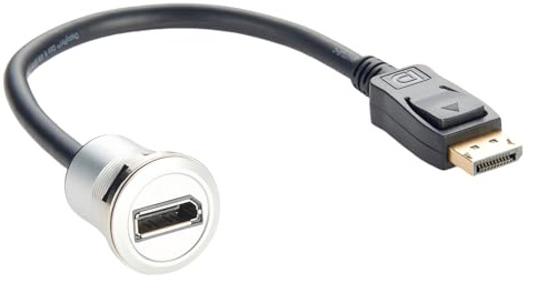 Displayport 1.2 Male to Female Extension Cable 4K@60Hz DP to DP Flush Dash Panel Mount Converter Pass Through Threaded Fixed Bulkhead Adapter Cord for HDTV HD Digital Audio Video(0.3M/1FT)