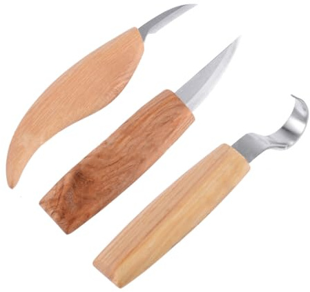 Set di Coltelli da Intaglio Legno 3 Pezzi in Legno e Cromo-vanadio | Manico Comodo, Durezza Elevata, Strumenti per Lavorare Legno e Taglio Preciso