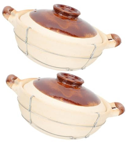 Holibanna Cazuela de Barro con Mango Individual 0,5l Resistente al Calor Arcilla para Cocinar Arroz y Guisos Uso Doméstico Juego 2 Piezas