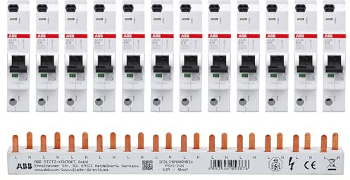 ABB FlexLine Set - 12x SX201-B16 Sicherungsautomat B16 & Phasenschiene | LS-Schalter Set mit PSX1/24N Schiene Chatacteristik B, 6kA Schaltvermögen, Push-in-Klemmen