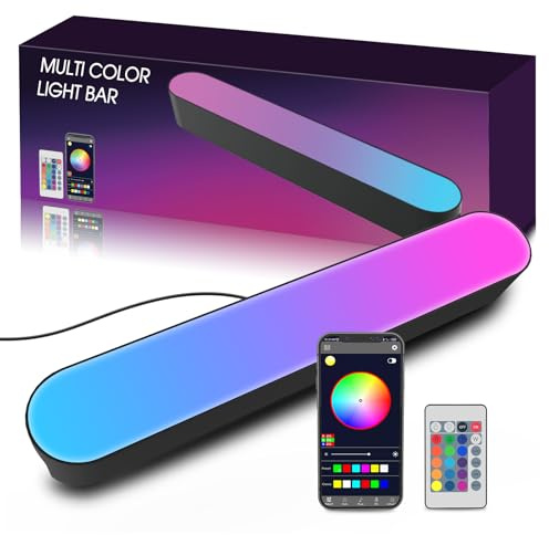 APEKX Gaming Light Bar | Smart Flow RGB LED Light Bar | Bluetooth-Controlled with Adjustable White/Color-Changing Modes | USB-Powered | Battery-Operated Remote for Bedroom, Home Office, Gaming (Black)