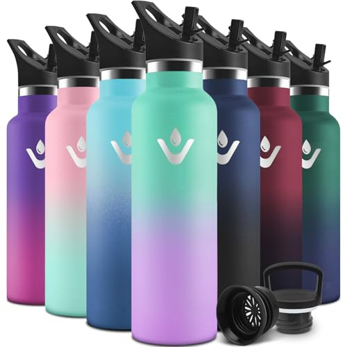 Motswedi Botella Termica, 750ml Doble Aislamiento, Botella Agua Termica, Termo Sin BPA, Cantimplora Infantil, Reutilizable, Cantimplora para Deporte, Viaje, Escuela, Exterior, Verde Morado