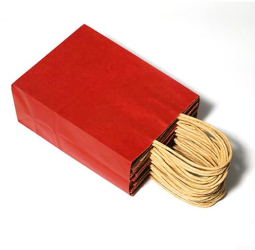 Großpackung mit 50 recycelten Papiertüten zum Basteln und Einkaufen, starke Griffe für einfache Verwendung, Rot, 26 x 12 x 33 cm