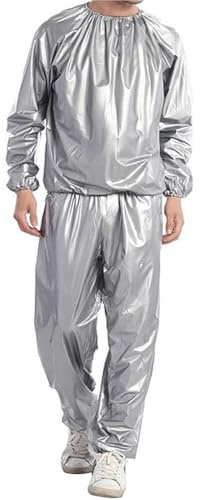 LIXSAZSE Fitness Sweat Sauna Suit Weight Loss Training Anti- PVC Windproof Warmer Fat Burning Jacket Calories Men Women, Silver 5XL