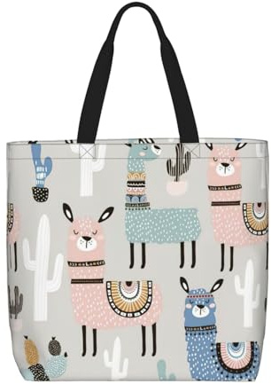LGHDFYO Llama Cactus 1-Pack Economico 40,5 x 49,6 cm Tote Bag, leggero grande riutilizzabile drogheria borse di stoffa, nero, Taglia unica