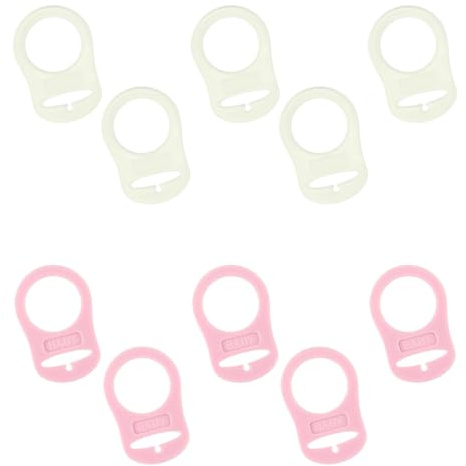 10 Pcs Pulsante di Silicone Anello, Anello Adattatore per Ciuccio, Adattatore per Clip Supporto Porta Ciuccio, Ciuccio Clip Adattatore, per Alla Maggior Parte dei Succhietti (Rosa/Bianco)