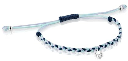 TOUS Pulsera para Mujer con Motivo Oso de Plata de Primera Ley y Nylon En Color Azul, 17cm de Largo, Colección Motivos