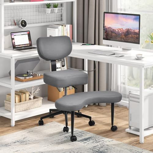 Neuer Meditationsstuhl, Bürostuhl mit gekreuzten Beinen und ADHS mit Rädern, ergonomische Rückenstütze und Beinstütze, höhenverstellbarer Sitz für Meditation, Home Office, Starke Lendenwirbelstütze