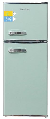 magictec Frigorifero retrò con congelatore, 120 l (88 l/32 l), basso gelo, combinazione frigorifero-congelatore, design vintage, illuminazione a LED, verde matcha