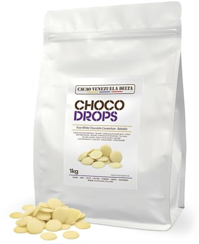 Cacao V Delta Chocolate Blanco Profesional 1kg Obleas Horneable y Estable al Calor - Textura y Fluidez Densa Ajustable con Manteca de Cacao - Mayor Control y Acabados Limpios en Ganaches y Rellenos