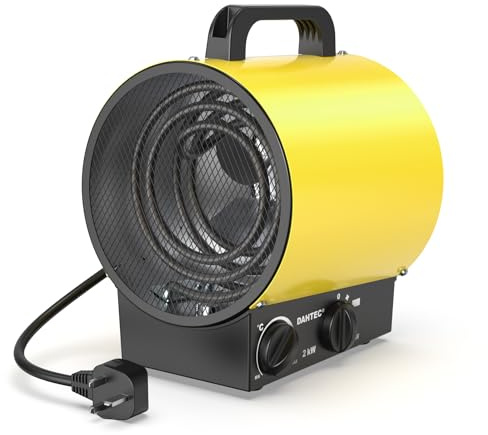 DAHTEC 2000W Electric Fan Heater - Industrial Space Heater, Yellow | Portable Electric Heater with Fan-only Mode, Tip-over & Overheat Protection, for Garages, Workshops & Utility rooms