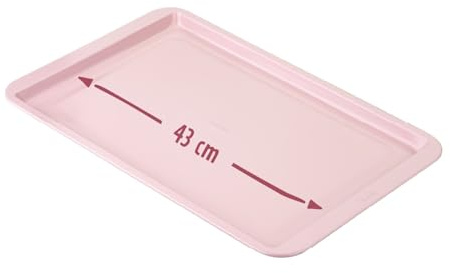 Fackelmann x Pamela Mogen bak- och kakplåt, 43 x 28 cm, pastellrosa, med non-stick-beläggning, för pizza och plåtkakor, värmebeständig upp till 230 °C, rengöring för hand