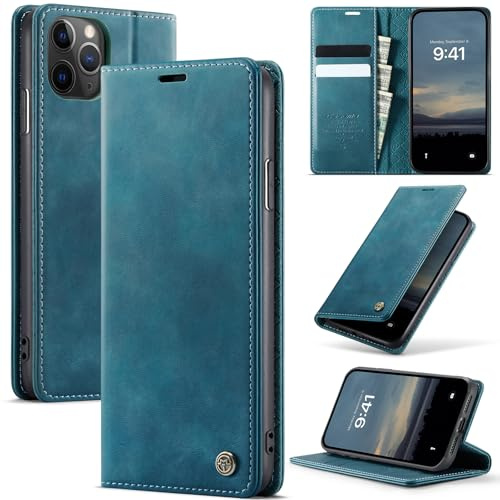 Cracedily Handyhülle für iPhone 11 Pro Max Hülle Premium PU Leder Klappbar Stoßfeste Tasche Flip Case [RFID Blocker] Magnet Kartenfach Standfunktion Klapphülle Schutzhülle für 11 Pro Max, Blaugrün