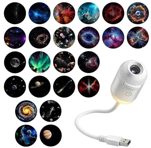 asfanst 2-in-1 Galaxy Projector Night Light, USB Starry Sky Night Light Projector with Adjustable Brightness, Mini LED Projection Lamp for Bedroom Ceiling Wall Room Decor (24 Projection Films)