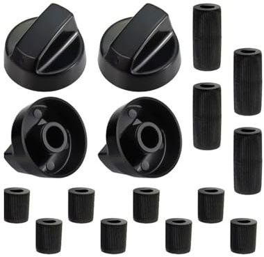 GYCAQAC 4 Piezas Botones de Cocina Gas Mando Universal, Perillas de Estufa para Estufa, Interruptor de Perillas, con 12 adaptadores, para Horno, Cocina o Microondas, Negro, 4 x 2,5 cm