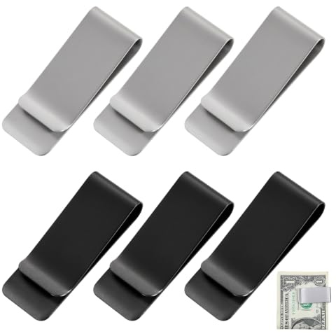 RAHHLIZS 6PCS Stainless Steel Money Clips for Men Women,Silver & Black