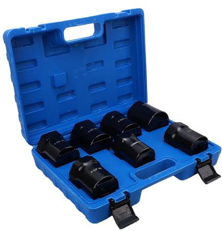 Ejoyous Wheel Bearing Locknut Socket Set 1 2 Inch Drive 7 Piece Axle Nut Remover 6 Point SAE and Metric for Truck SUV Hub Service with Standard and Rounded Hex Sockets
