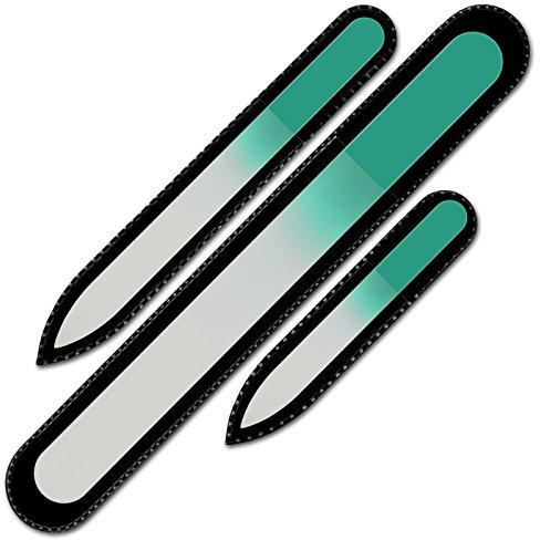 Mont Bleu Set bestehend aus 3 Farbige Glasnagelfeilen in Tasche aus schwarzem - echtes gehärtetes Glas aus Tschechien - Handgefertigt in der Tschechischen Republik