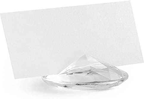 PartyDeco Tischkartenhalter Diamant Acryl 10 Stück 40x23mm Kartenhalter Fotohalter Diamantene Hochzeit Deko