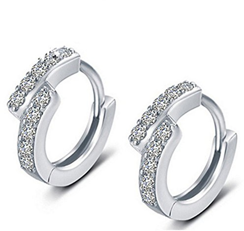 BROWOL Women's Earrings Folding Hoop Earrings Shiny Zirconia Hypoallergenic Earrings 925 Sterling Silver