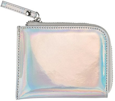 Faleto Hipster Laser PU-Leder Geldbörse mit Reißverschluss Visitenkartenetui Kreditkartenetui Scheckkarten Credit Card Holder für Herren und Damen, 4 Fächer (Silber)