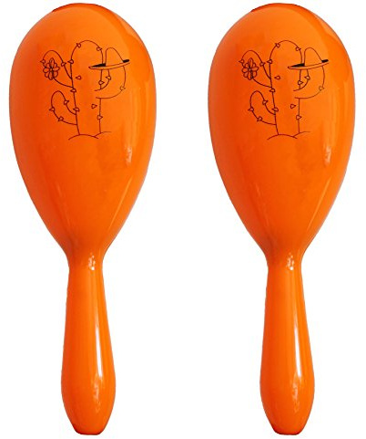 Mexikanische Maracas für Kostüme, inkl. 2 x farblich passende Maracas mit schwarzem Kaktus-Druck (orange)