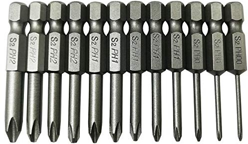 YDLQWCZ Phillips Cross Screwdriver Bits, 12Pcs 1/4 Hex Shank Magnetic Cross Phillips Screw Head Screwdriver Bits Electric Screwdriver Set Power Tools | 2 inch length