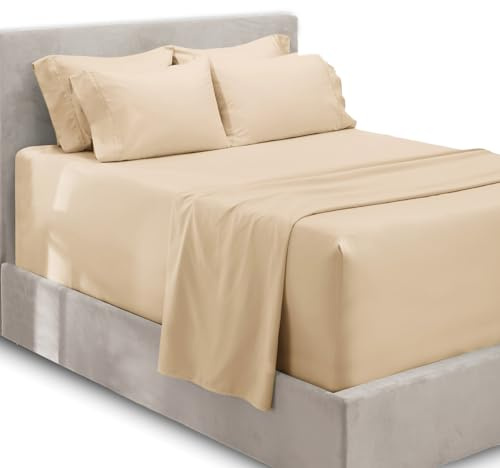Hearth & Harbor Fits Mattress up to 21, Double Brushed Bedding Sheets & Pillowcases, Microfiber, Cream, Twin