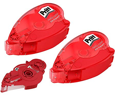 Staedtler Staedtler Pritt Kleberoller Refill, permanent, für dauerhafte Verklebungen, Bandlänge 16 m, Bandbreite 8,4 mm, Spar-Set mit 2 nachfüllbaren Rollern und 1 Refill, 9HZRRPHP1X