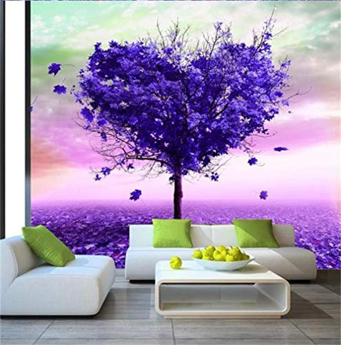 Papier Peint Panoramique 3D Tapisserie Intissé Murales poster geant photo Décoration Murale Effet Trompe Loeil 250x175cm Fond de peinture arbre coeur violet