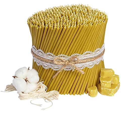 Diveevo Kirchliche Bienenwachskerzen №140 - Bernstein 700 Stk. I hochwertige Ritualkerzen L-16 cm Ø-5,0 mm I 30 Min Brenndauer in honiggelb I 2 kg dünne Kerzen tropf- und rauchfrei