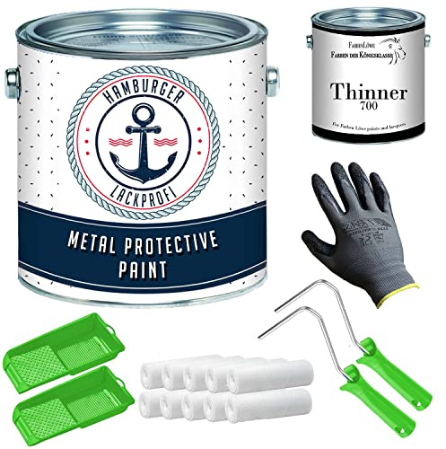 Metallschutzlack MATT Graphitschwarz RAL 9011 Schwarz Metalllack Metallfarbe Metallschutzfarbe mit Lackier-SET (X300) und Verdünnung (1 L) // Hamburger Lack-Profi (1 L)