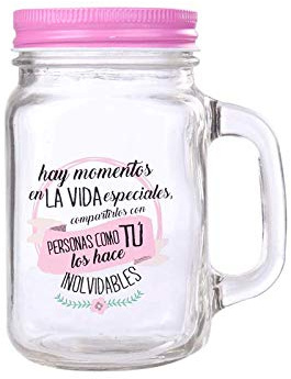 DISOK - Jarra Cristal con Caña Frases MOMENTOS ESPECIALES ROSA. Jarras, Tazas para Detalles, regalos y recuerdos de Bodas, Bautizos, Comuniones y Cumpleaños (8)