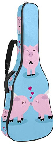 Gitarrentasche mit Reißverschluss, wasserdicht, weich, für Bassgitarre, Akustik- und klassische Folk-Gitarre, Pink Pigs Wings Valentine Love Blue