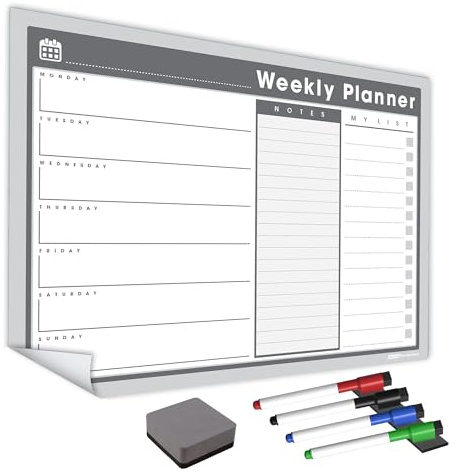 WallTAC Wochenplaner, Whiteboard-Aufkleber für die Wand, hergestellt in Großbritannien, leicht zu entfernen, trocken abwischbarer Kalender mit wiederverwendbarem Klebstoff, Familienmahlzeitenplaner