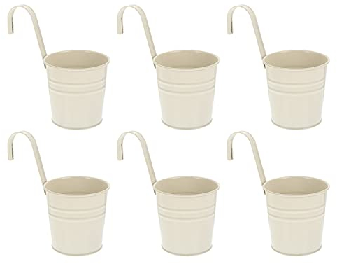 Cabilock 6Pcs Hängender Blumentopf Metall Blumentöpfe Blumeneimer Hängetopf Wand Pflanzer mit Ablaufloch Metall Vase Pflanztöpfe Pflanzgefäße Balkontopf Übertopf für Zuhause Garten Balkon Beige