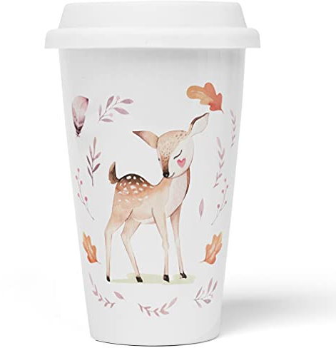 JUNIWORDS To-Go Becher mit Deckel, Reh Aquarell