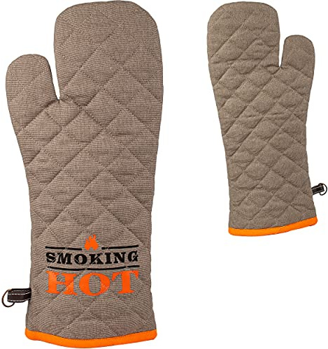 alles-meine.de GmbH 2 Stück Topfhandschuhe/Ofenhandschuhe Design frei wählbar - bis 250 °C hitzebeständig extra lang - 43 cm - Grillhandschuh - Retro - grau - 100% Baumw..
