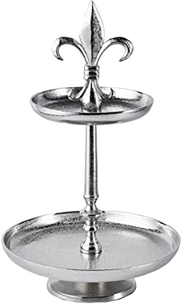 Etagere Lilie 2-Stöckig Dekoteller Schale Deko Dekoration - Servierplatte Groß aus Metall Aluminium - Silber Luxus - Tischdeko Hochzeit - Weihnachtsdeko für Wohnzimmer, Esszimmer oder Küche - 50 cm