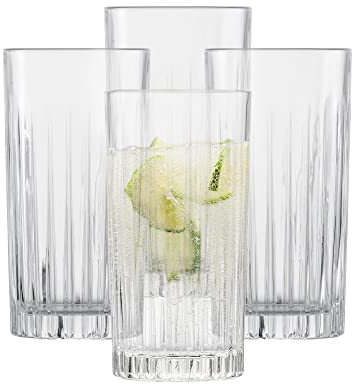 SCHOTT ZWIESEL Bicchieri per long drink Stage (set di 4), bicchiere per long drink con rilievo, bicchieri in cristallo lavabili in lavastoviglie (art. 121880)
