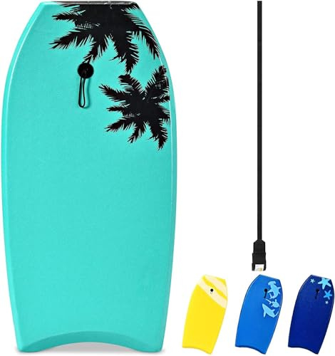 RELAX4LIFE Tabla de Natación Portátil de XPE HDPE con Cuerda de Sujeción, Tabla de Surf Antideslizante para Niños y Adultos Unisex, Bodyboard para Piscina y Playa (94x47x5,5cm, Modelo 1-M)
