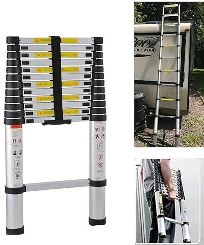 Scaletta Telescopica Alluminio con 13 Gradini, 5 m Scala Allungabile, Scala Portatile e Leggera, Forte e Stabile, Multiuso, Portata 150 kg, Norma EN131
