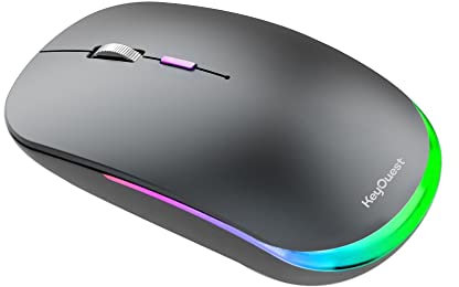 KeyOuest - Souris sans Fil Hybride - Souris Optique pour Droitiers et Gauchers, 3 Boutons, 1200 Dpi - Compatible PC et Mac, 2 Nano-Récepteurs USB et USB-C - Noirenoir