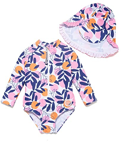 BONVERANO Bañador de una Pieza de Manga Larga para bebé niña protección UV 50+ (Rosa-Hoja,24-36meses…