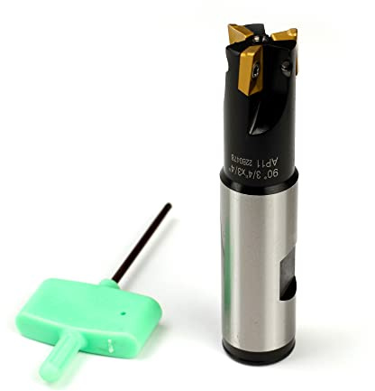 OSCARBIDE Indexable End Mill, 3/4 Shank, 3/4 Cutting Dia, 3-1/2 Length, 90°, AP11, 3 Flutes, 3pcs APKT11T3 Carbide Inserts
