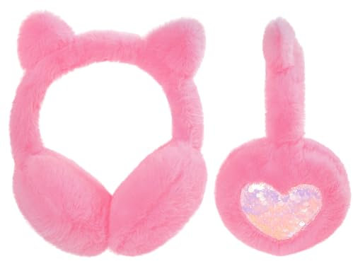 SEDEX Ear Muffs Kids Winter Girls Earmuffs Cute Cat Fluffy Ear Warmer Children Plush Thermal Furry Ear Covers Windproof Soft Headband Outdoor Sport Faux Fur Earflap Ski Cycling Running Headwear Pink
